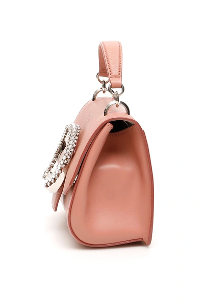 Shop Jimmy Choo Crystal Buckle Small Top Handle Madeline Bag In Blush