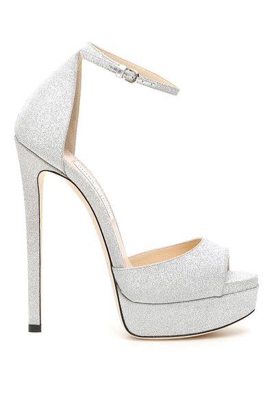 Shop Jimmy Choo Glitter Max 150 Sandals In Silver