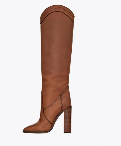 Shop Saint Laurent Kate Knee-high Boots In Brown