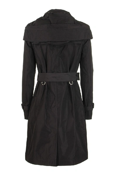 Shop Burberry Kensington Detachable Hood Taffeta Trench Coat In Black