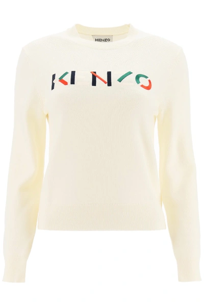 Shop Kenzo Logo Embroidery Sweater In Ecru
