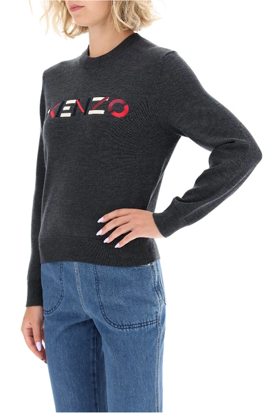 Shop Kenzo Logo Embroidery Sweater In Gris Fonce