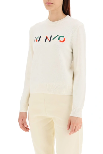 Shop Kenzo Logo Embroidery Sweater In Ecru