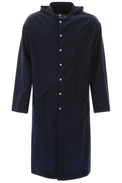 Shop Kenzo Raincoat With Embroidered Logo In Bleu Nuit