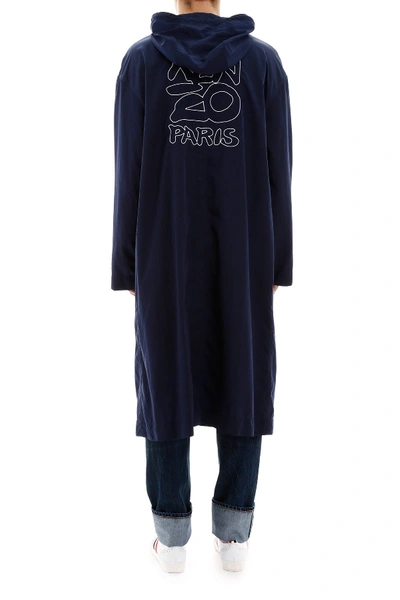 Shop Kenzo Raincoat With Embroidered Logo In Bleu Nuit