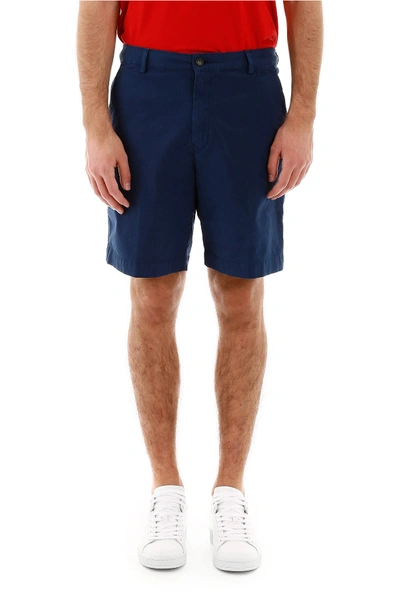 Shop Kenzo Shorts With Embroidered Logo In Bleu Canard