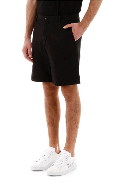Shop Kenzo Shorts With Embroidered Logo In Noir