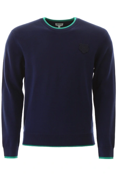 Shop Kenzo Sweater With Tiger Patch In Bleu Nuit