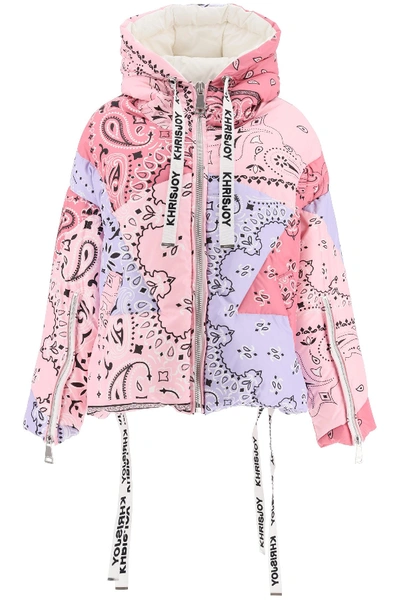 Shop Khrisjoy Bandana Print Khris Puffer Jacket In Multi Pink