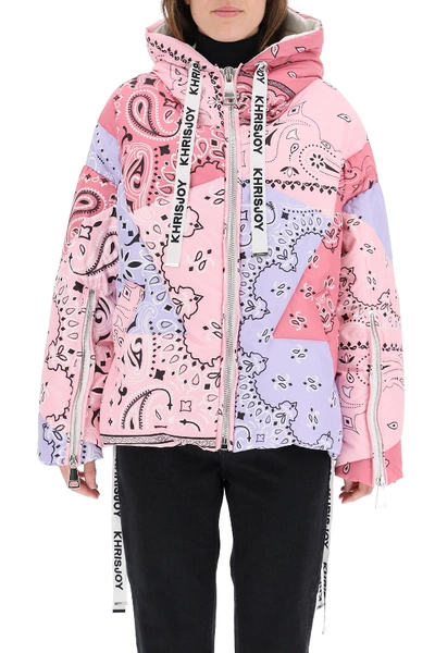 Shop Khrisjoy Bandana Print Khris Puffer Jacket In Multi Pink