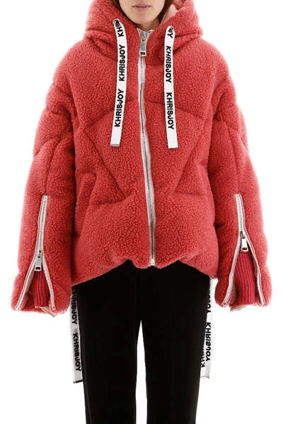 Shop Khrisjoy Faux Shearling Khris Puffer Jacket In Antique Pink