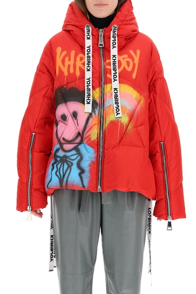 Shop Khrisjoy Graffiti Print Khris Puffer Jacket In Red