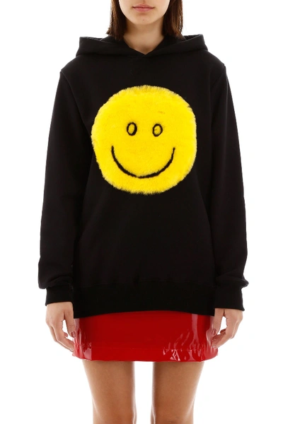 Shop Kirin Hoodie With Faux Fur Smile In Black