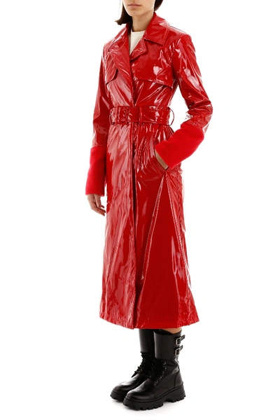 Shop Kirin Vinyl Trench Coat In Red