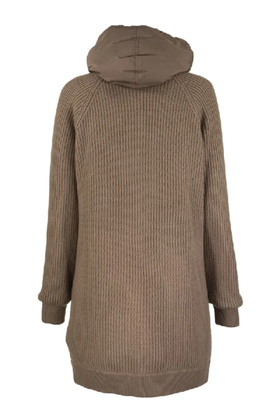 Shop Brunello Cucinelli Knit Outerwear Cashmere Rib Knit Outerwear Jacket With Monili And Detachable Down In Tobacco