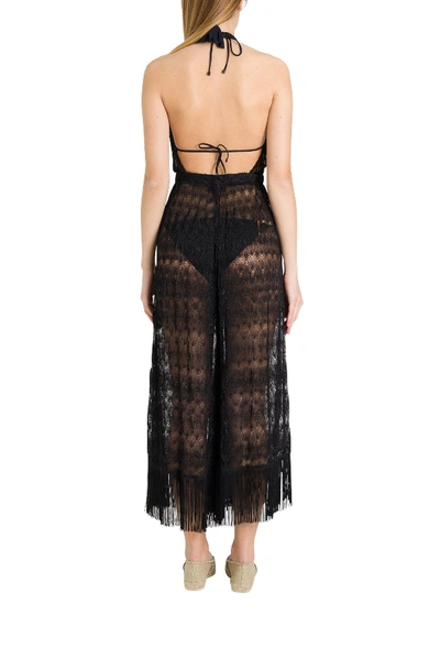 Shop Missoni Knitted One-piece Jumsuit With Fringe In Black