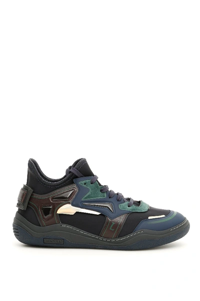 Shop Lanvin Mid Sneakers In Black Navy Blue