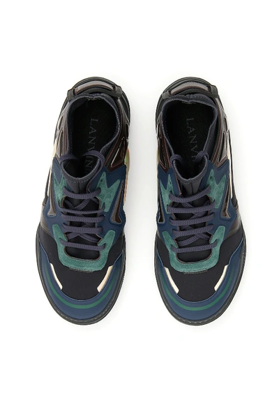 Shop Lanvin Mid Sneakers In Black Navy Blue