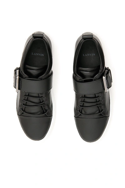 Shop Lanvin Square Buckle Nappa Sneakers In Black
