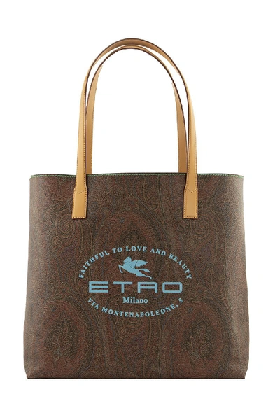 Shop Etro Large Paisley Tote Bag With  Logo Print In Brown