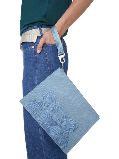 Shop Kenzo Large Pouch With Logo Unisex In Baby Blue