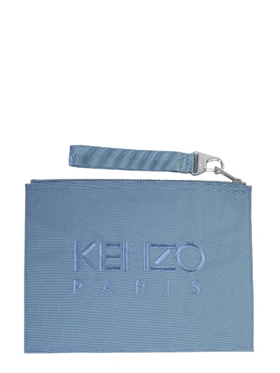 Shop Kenzo Large Pouch With Logo Unisex In Baby Blue