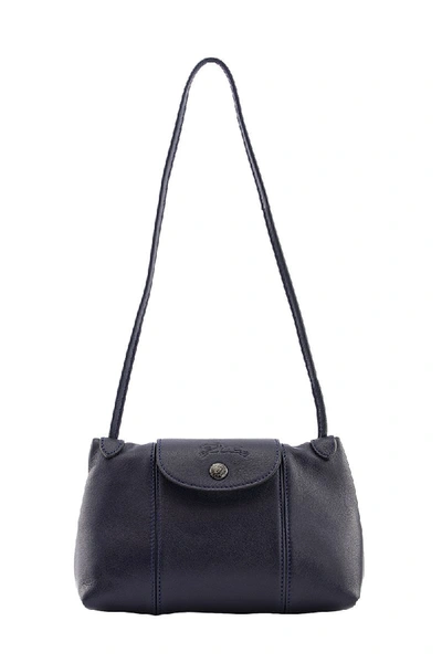 Shop Longchamp Le Pliage Cuir Crossbody Bag In Navy