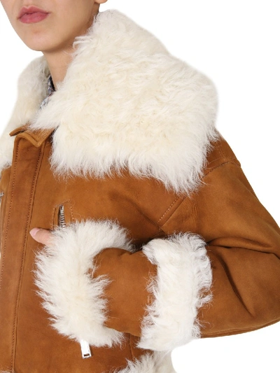 Shop Dsquared2 Leather Bomber In Beige