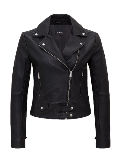 Shop Pinko Leather Jacket In Black