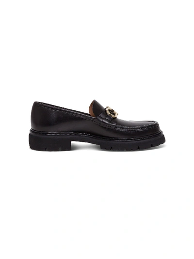 Shop Ferragamo Leather Loafers With Ganci Buckle In Black