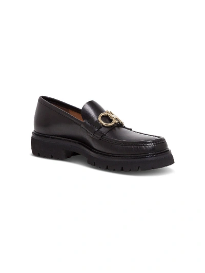 Shop Ferragamo Leather Loafers With Ganci Buckle In Black