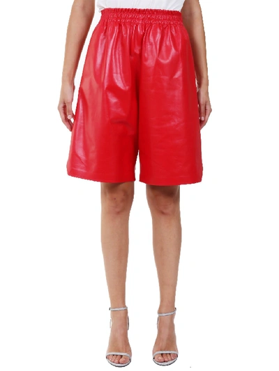 Shop Bottega Veneta Leather Shorts In Red