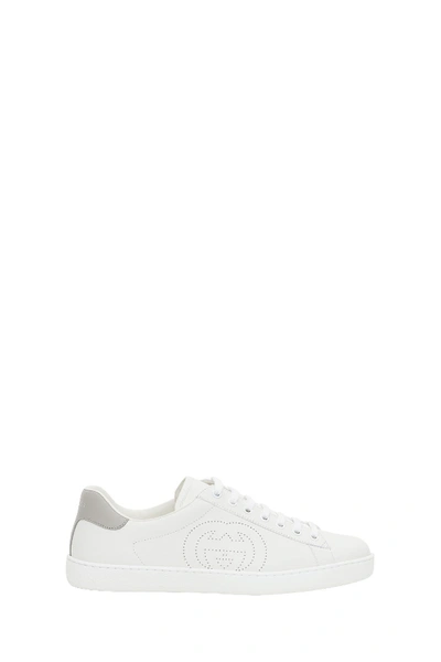 Shop Gucci Leather Sneakers With Logo In White