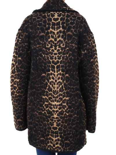 Shop Saint Laurent Leopard Print Coat In Brown