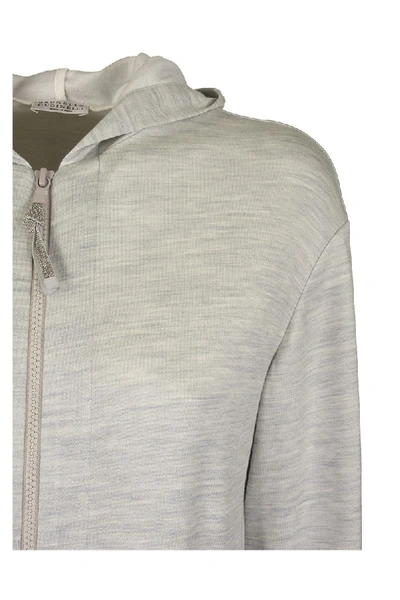 Shop Brunello Cucinelli Light Cotton And Silk Terry Sweatshirt With Jewels In Light Grey