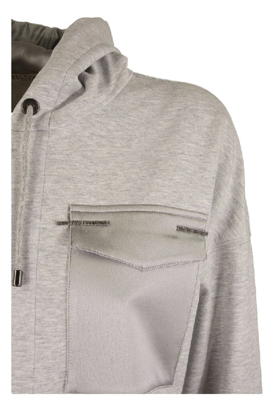 Shop Brunello Cucinelli Lightweight Stretch Cotton French Terry Sweatshirt With Monili In Silver