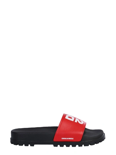 Shop Dsquared2 Logo Slide Sandals In Red