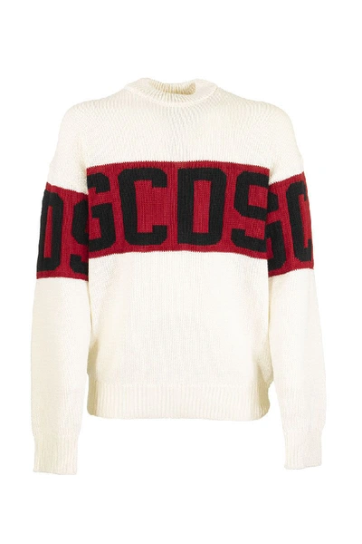 Gcds White Band Logo Sweatshirt In White