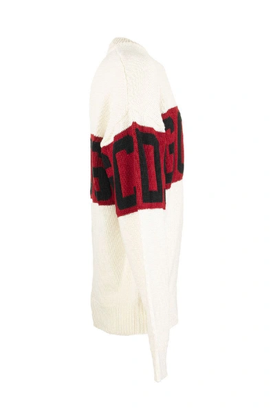 Gcds White Band Logo Sweatshirt In White