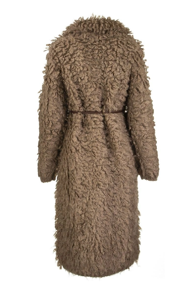 Shop Brunello Cucinelli Long Cardigan In Mohair And Wool Fur Stitch In Tobacco