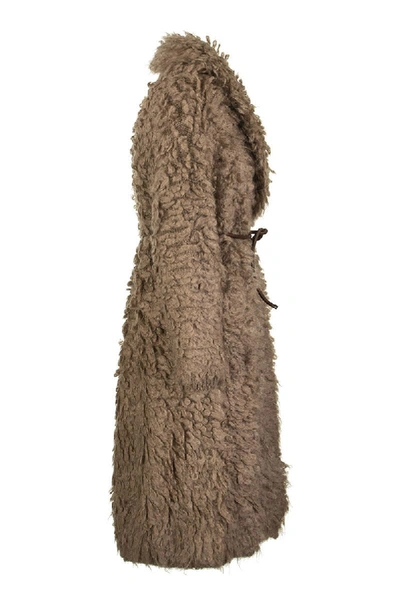 Shop Brunello Cucinelli Long Cardigan In Mohair And Wool Fur Stitch In Tobacco