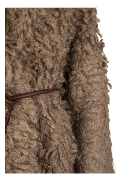 Shop Brunello Cucinelli Long Cardigan In Mohair And Wool Fur Stitch In Tobacco