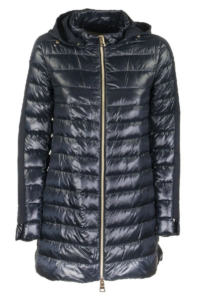 Shop Herno Long-sleeved Down Jacket With Side Band On The Sleeves In Blue