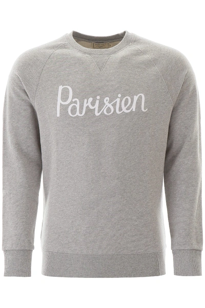 Shop Maison Kitsuné Maison Kitsune Parisien Print Sweatshirt In Grey Melange
