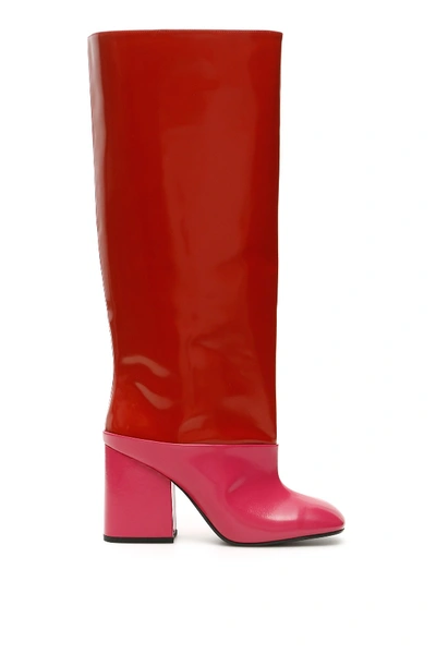 Shop Marni Bicolor Boots In Hot Red Fuchsia