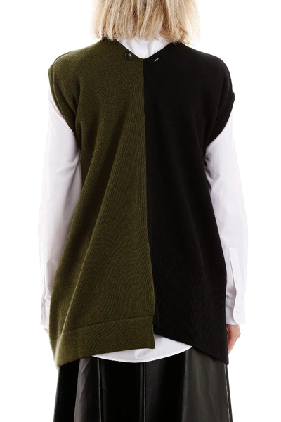 Shop Marni Bicolor Knit With Tied Sleeves In Black