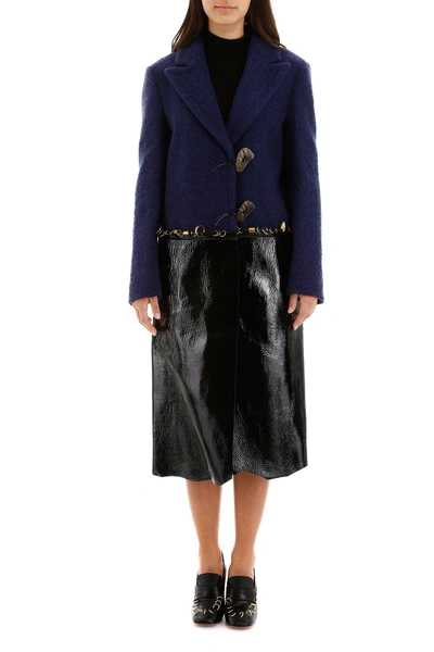 Shop Marni Coat With Piercings In Light Navy Black