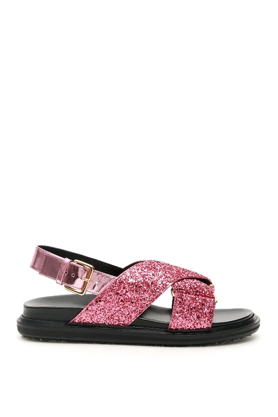 Shop Marni Fussbett Glitter Sandals In Mistyrose