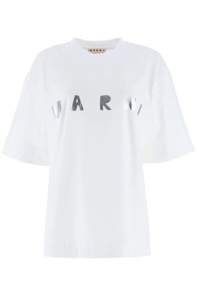 Shop Marni Logo Print T-shirt In Silver