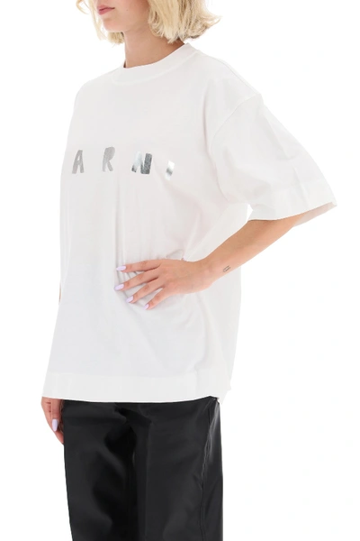 Shop Marni Logo Print T-shirt In Silver